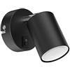 ledscom.de Spot da parete WAIKA, monolampada, con interruttore, GU10, nero opaco, incl. lampada LED GU10 630lm, bianco
