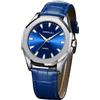 FORSINING Orologio da uomo alla moda, con quadrante analogico al quarzo, cinturino in pelle, casual, da lavoro, impermeabile, luminoso, Blu
