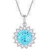 YL Collana rotonda in argento sterling 925 con ciondolo a forma di fuochi d'artificio con zirconi 5A, argento, Acquamarina