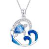 LONAGO Collana Tartaruga per Donna 925 Sterline Argento Onda Blu con Tartaruga Pendente Collana per Mamma (Marzo)