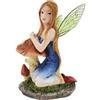 DRW Figura fata in ginocchio con funghi in resina dipinta a mano 11 cm