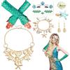 Saier tbo Set di 7 costumi da sirena da donna, per ragazze, costume subacqueo, con guanti, catena di conchiglia, braccialetto con stella marina, forcina per capelli, adesivi per il viso per carnevale e feste a