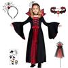 XM-mengpanwei Costume Vampira Bambina, Costume Halloween Vampira Vestito Halloween Costumes da Vampiro Gotico per Bambina,Vampirina Bambino Cosplay con Denti Collana per Carnevale