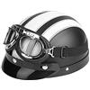 Estink Casco Moto Vintage, Stile Retrò, Mezza Pelle con Visiera Antivento, Occhiali Inclusi, Bianco 54-60 cm