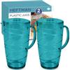 HEFTMAN Brocche in plastica blu da 2 litri, confezione da 2 brocche in plastica con coperchio e beccuccio ventilato, ideali come brocca d'acqua per barbecue, cocktail, feste, campeggio e uso
