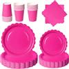 PYAILI Stoviglie per Feste 96 Pezzi Rosso Rosa Festa della Addobbi Ragazza di Compleanno dei Dambini Articoli per Feste Set Include Piatto Carta Party Tazze Tovaglioli -24 Ospiti