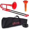 pBone 700638 Mini Trombone con Bocchino e Borsa, Rosso (Red)