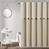 Lush Decor Tenda da doccia in cotone tessuto di lino beige, motivo a righe con bottoni, tinta in filo (183 x 183 cm)