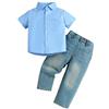 Generic Abiti per bambini piccoli, neonati, ragazzi, blu estivo, camicia a maniche corte, jeans sbiaditi, abbigliamento quotidiano pagliaccetto neonato, Azzurro, 4-5 Anni