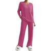 Générique Pigiama da donna a maglia, set da 2 pezzi, pigiama in cotone estivo, da donna, regalo classico, set pijamas, maniche lunghe, con bottone, pantaloni da donna, set loungewear, rosa caldo, XL