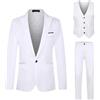 Foweknow Tuta da uomo, 3 pezzi, pantaloni da tuta, giacca gilet da uomo, per matrimonio, business, vestibilità normale, smoking classico, set alla moda, slim fit, abito da sposa casual, bianco, L