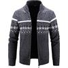 Vexiangni Maglione invernale da uomo, a maniche lunghe, in velluto, caldo, colletto alto, con strass, plaid, cardigan, cardigan, giacca in pile, da uomo, grigio scuro, M