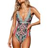 CUPSHE Costume da bagno intero da donna con scollo a V profondo e spalline larghe, con lacci, verde/arancione/floreale, L