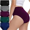 IceReco Slip Donna Cotone Vita Alta Traspirante Pacco da 5 Mutande Donna Cotone Vita Alta Culotte Comode Mutandine Contenitive Elasticizzato Morbide Briefs Mutandine Nero Grigio Rosso Blu Verde L