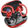 Hupoaf Cuffie Bluetooth 5.4 Sport, Auricolari Bluetooth con 4 ENC Mic, 50 Ore HiFi Stereo Cuffie Wireless, IP7 Impermeabili Cuffie Senza Fili,Display LED USB-C Cuffiette Runnning per iOS/Android,Rosso