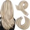 Moresoo Extension Capelli Veri Biadesivo 20 Pezzi Biondo Cenere con Biondo Candeggino Extension Biadesive Capelli Veri Meches #P18/613 30 cm 30g