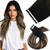 Moresoo 60 cm Extension Capelli Veri Biadesivo Balayage Extension Adesive Capelli Veri Nero Naturale a Marrone con Biondo Cavamello #1B/3/27 10 Pezzi 25g