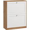 HOMCOM Scarpiera Slim con 3 Ripiani Regolabili a 2 Livelli o Rimovibili per 12 Paia, Mobile Scarpiera in Truciolato e MDF Salvaspazio, 60x24.5x75.5 cm, Bianco e Rovere