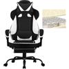 WOLTU Sedia Gaming Ergonomica | Tessuto Traspirante Fresco D'estate | Schienale Regolabile Poggiapiedi | per Gaming Ufficio Relax | Sedile ampio e comodo per Persone di Taglia Grande | Nero+Bianco