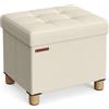 SONGMICS Cassapanca, Pouf Contenitore Piccolo, Poggiapiedi Pieghevole da 32 x 40 cm, Ottomano con Stoccaggio, Regge fino a 300 kg, per Soggiorno, Camera da Letto, Dormitorio, Bianco Crema LSF012W11