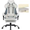 WOLTU Sedia Gaming Ergonomica | Tessuto Traspirante Fresco D'estate | Schienale Regolabile Poggiapiedi | per Gaming Ufficio Relax | Sedile ampio e comodo per Persone di Taglia Grande | Blu+Bianco