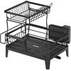 SONGMICS Scolapiatti, Portapiatti da Cucina a 2 Ripiani, Beccuccio Estensibile e Girevole a 360°, Raccogligocce, con Portaposate, 31 x 42 x 36,5 cm, Nero Inchiostro KCS551BH01