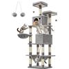 Feandrea Albero per Gatti, Alto 206 cm, Tiragraffi per Gatti Adulti, XXL, con 13 Graffiatoi, 2 Posatoi, 2 Grotte, Cesto, Pompon, in Peluche a Più Livelli per Interno, Grigio Chiaro PCT190W01