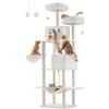 Feandrea Albero per Gatti, Alto 206 cm, Tiragraffi per Gatti Adulti, XXL, con 13 Graffiatoi, 2 Posatoi, 2 Grotte, Cesto, Pompon, in Peluche a più Livelli per Interno, Bianco Crema PCT190T01