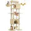 Feandrea Albero per Gatti Grande, Tiragraffi Multilivello XXL, Alto 201 cm, con una Piattaforma, un'Amaca, 2 Casette per Gatti, 2 Amache, Kit Antiribaltamento, Beige PCT195Y01