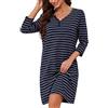 Bresdk Camicia da Notte Donna Cotone Sexy Camicie da Notte Manica a 3/4 Taglie Forti Pigiama Morbido Camicione da Casa Donna con Bottoni, Blu Scuro/Bianco, XXL