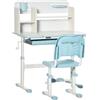 HOMCOM Set Scrivania e Sedia per Bambini Regolabili, Tavolo per Bambini Inclinabile a 60° con Cassetto, Ripiani e Portapenne, Età 3+ Anni, Blu