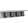 vidaXL Appendiabiti da Muro con Ripostiglio in Legno Grigio Cemento, 40 x 10,5 cm - Ganci per Appenderlo, Design Moderno e Minimalista, Perfetto per Ingresso e Corridoio, Facile da Pulire, Uso Inter
