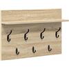 vidaXL Appendiabiti da Muro in Rovere Sonoma - 60x40x12 cm - Stile Moderno in Legno ingegnerizzato, con Ganci Personalizzabili. Perfetto per Interni, Resistente all'abrasione, Facile da Pulire e Idea