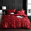 FANSU Set di Biancheria da Letto di Bordi Arricciati Plissettata, 3 Pezzi Set Copripiumino Matrimoniale in Seta Lavata con Chiusura e Federa a Cerniera per Adulti (230x260cm,Rosso)