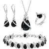 Clearine Set di Gioielli per Donne Argento Placcato Goccia Zirconia cubica Collana Aperta Anello Regolabile Orecchini Bracciale per Matrimonio/Anniversario/Festa della Mamma