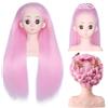 SK-QACD Testa di manichino con capelli, 40,6 cm, testa di manichino per esercitarsi con acconciature e bambole, testa per parrucchiere