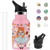 Grsta Borraccia Bambini, 350ml Borraccia Termica, Borraccia Personalizzata con Cannuccia, Termos Caffè Senza BPA, Borraccia Termica Bambina, Facile da Pulire, per Scuole, Campeggi, Uffici, Rosa