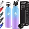 Motswedi Borraccia Termica, 750ml Con 2 Tappi, Borraccia con Cannuccia, Doppia Parete, Bottiglia Termica, A Prova di Perdite, Bottiglia acqua Per Scuola, Campeggio, Palestra, Azzurro-Viola