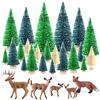 KUUQA 25 Pezzi Mini Alberi di sisal Spazzola per Bottiglie Alberi Neve Gelo Alberi con Figure in Miniatura Animali del Bosco Cervo Volpe Piano Tavolo Artigianato Decorazioni per la Camera