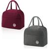 AMONENZ 2 Pezzi Borsetta Termica Piccola, Grigio e Rosso Vino Borse Termica Pranzo, Portatile Borse Pranzo Ufficio, con Tasche Laterali, per Ufficio, Scuola, Casa