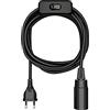 ledscom.de Cavo tessile LEHA, spina, interruttore, nero lucido, 3 m, portalampada, 1x E14 max. 60 W