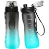 Binudum Borraccia motivazionale con indicatore del tempo, Sport Tritan, senza BPA, a prova di perdite, per adolescenti, adulti, palestra (nero, verde, 750 ml)