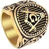Fachoice Anello massonico antico a strisce per uomo in oro massonico vintage classico maestro muratore gioielli, Acciaio inossidabile, Nessuna pietra preziosa