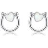 JERWLI Orecchini a forma di ferro di cavallo, in argento sterling 925, con opale bianco, idea regalo per donne, ragazze, cavalli, figlia, Argento sterling