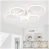 LJX Plafoniera LED Soffitto Design, Lampadario 5 Anelli Bianco con Telecomando, 100cm Luce da Dimmerabile per Camera da Letto Soggiorno Cucina, 120W