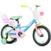 RULLY Bicicletta per bambini 16 pollici per bambine 4-7 anni (41-53 cm) - Bicicletta per bambini con seggiolino per bambole, ruote di supporto e look arcobaleno.
