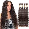 WuvuSnm Human Hair Braiding Deep Wave Boho Braids Bulk Hair Weave Natural Extensions No Weft Chocolate Brown Color 4 Braids Per Pack Total 200g for Woman 30 30 30 30 Inch