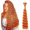 WuvuSnm Human Hair Braiding Deep Wave Boho Braids Bulk Hair Weave Natural Extensions No Weft #350 Orange Color 1 Braid Per Pack Total 50g for Woman 22 Inch