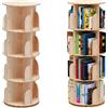 PTUWODS - Libreria girevole a 360°, scaffale portaoggetti per bambini e adulti, in legno massello (4 ripiani)