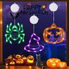 Sprinlot Decorazione per Finestre di Halloween, 3 Pezzi di Luci a LED per Finestre di Halloween con Ventosa, Zucca Arancione, Verdi Ragni, Cappelli da Strega Viola per La Decorazione